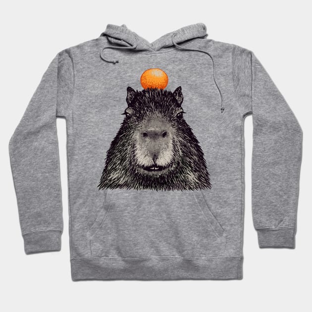 Capybara  Orange | Capy Yuzu | Capybara with Orange on Head | His Name - Gort | Portrait Hoodie by anycolordesigns